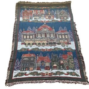 Goodwin Weavers Triple Woven Throw Blanket Dickens Village 50x68" Cotton